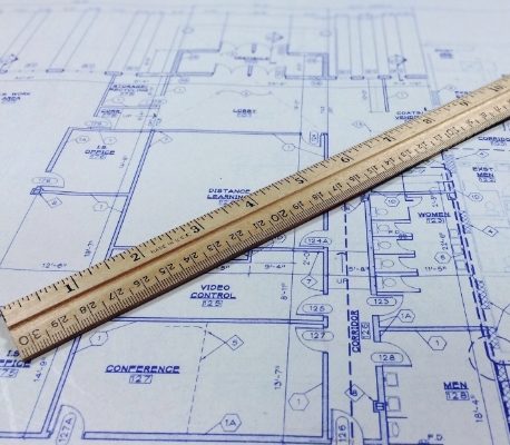 ruler over construction blueprint